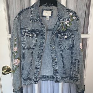 jean jacket with floral embroidery